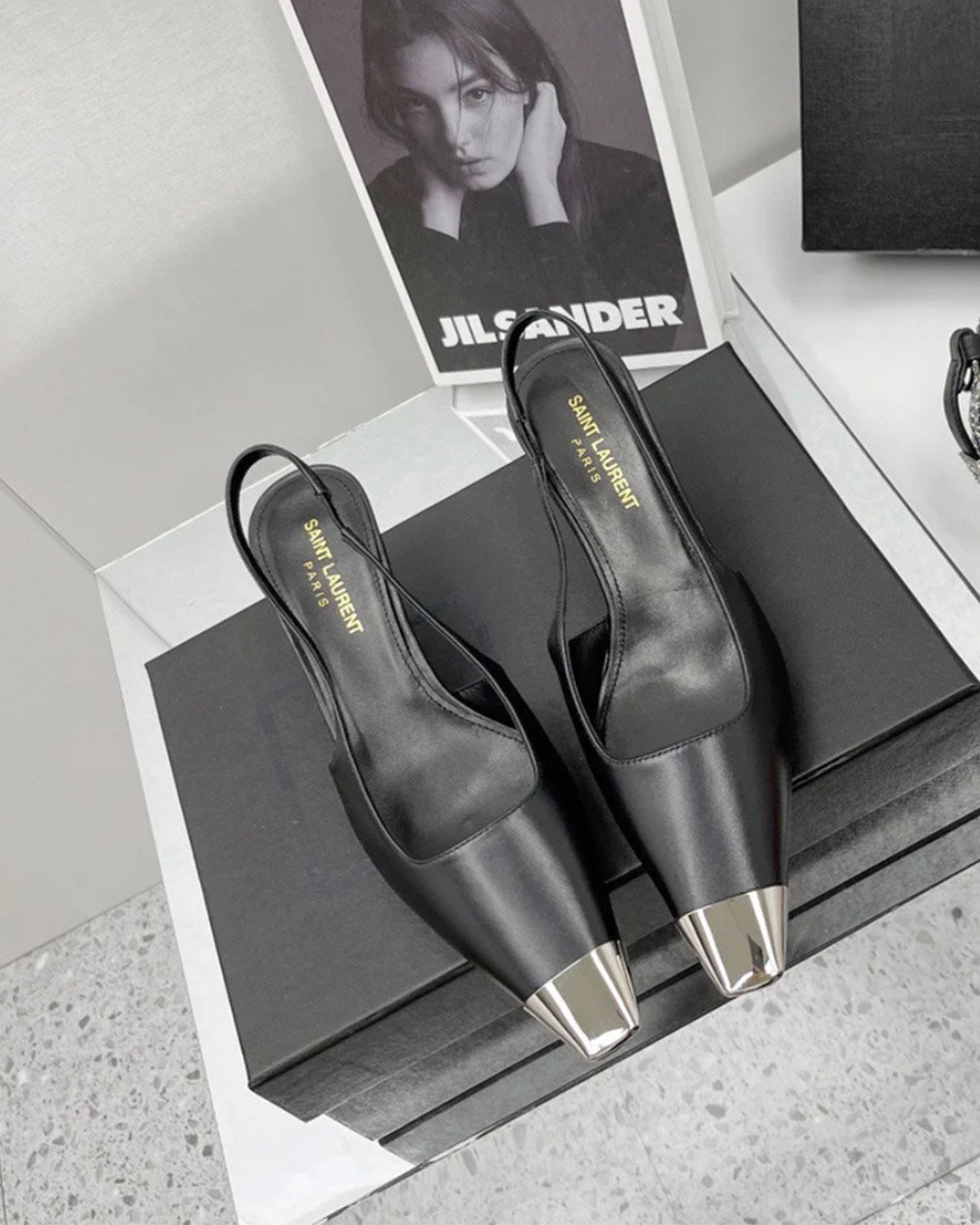 Saint Laurent square pointed toe slingback pumps - Image 4