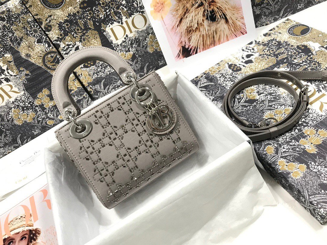 MINI LADY DIOR BAGGray Strass