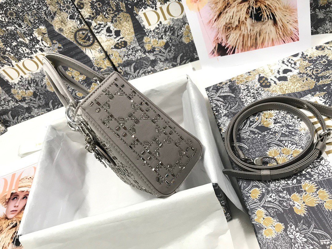 MINI LADY DIOR BAGGray Strass - Image 3