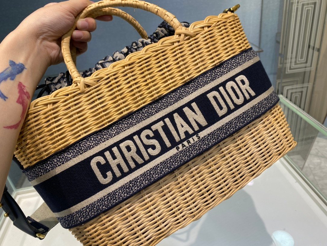 DIOR WICKER BASKET BAGBlue Dior Oblique - Image 5