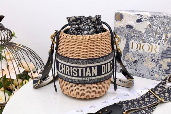 DIOR WICKER BUCKET BAGBlue Dior Oblique