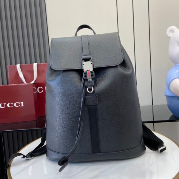 Large Web-Stripe Tote Bag in Textured Leather